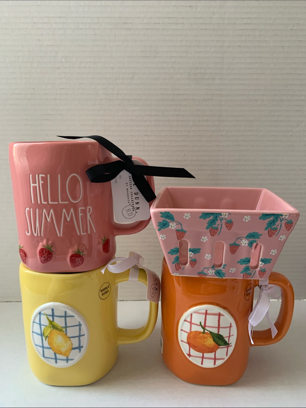 Rae Dunn Mug Hello Summer Pink Strawberry Hello Sunshine Lemon Orange Sweet NEW